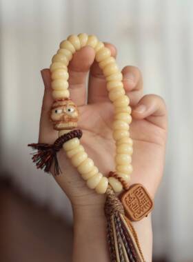 原创驼骨大肠手持搭配鹿角根付钟馗芭比檀百无禁忌文玩佛珠手串