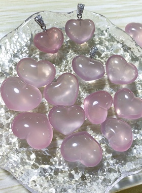 天然莫桑粉水晶爱心吊坠s925银扣