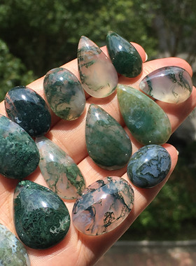 天然水草玛瑙椭圆形吊坠镶嵌绕线