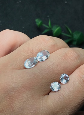 耳钉料！天然原色白托帕石椭圆/方形刻面戒面裸石镶嵌耳钉耳饰