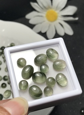 量款！天然绿发晶椭圆形裸石戒面顺发镶嵌绕线戒指吊坠手链