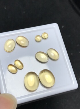 耳钉料！天然巴西黄水晶椭圆形蛋面裸石戒面可镶嵌绕线耳钉浅黄色