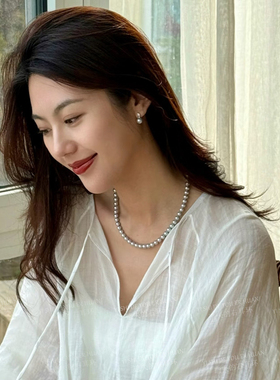 秋冬灰色真多麻珍珠轻奢锁骨链