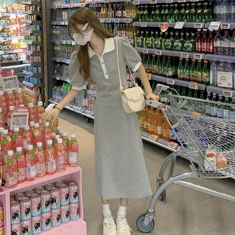 夏22年季款pollo领长冷淡风女装高级感初恋茶裙歇法式连 三坑日记