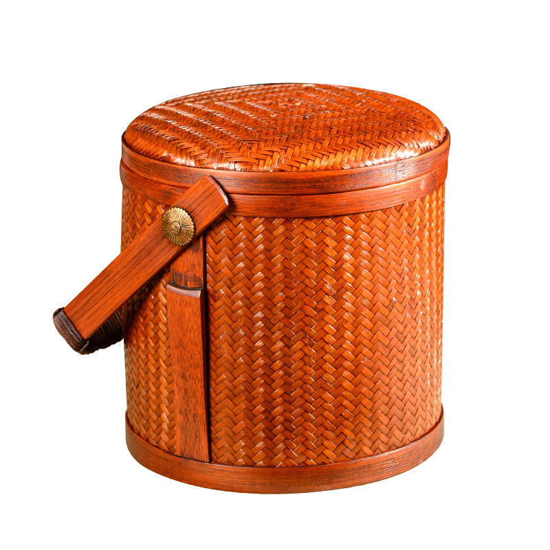 竹编提篮中式茶具收纳篮普洱篮竹筐提盒传统食盒带盖精品茶叶包装-图2