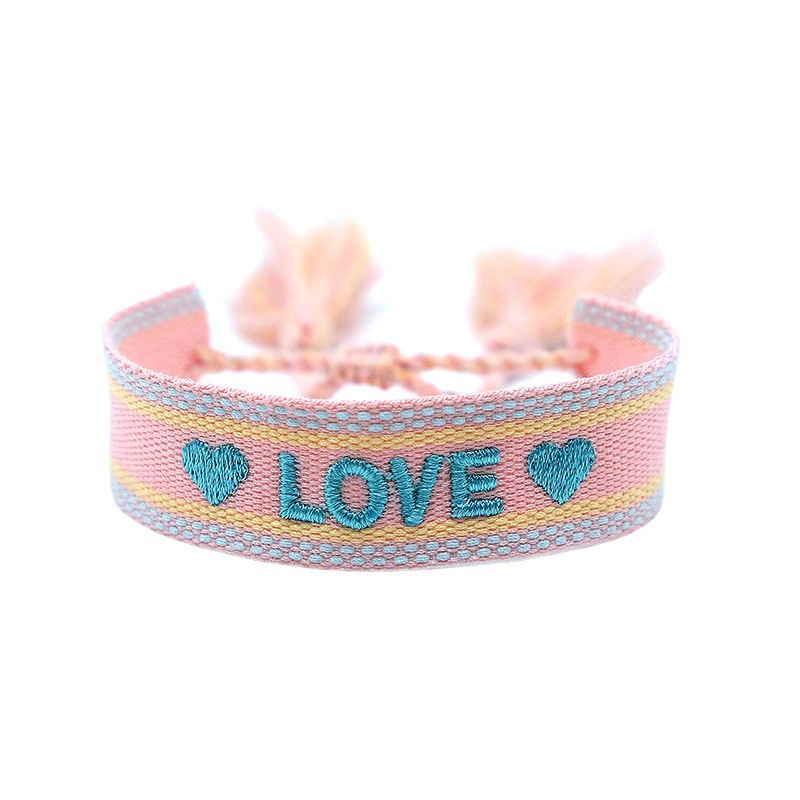 LOVE欧美绣字编织手链logo带流苏明星同款女字母友谊手绳bracelet - 图0