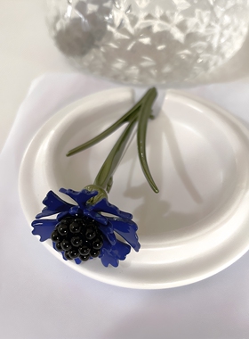 欧美外贸人造珍珠蓝罂粟胸针