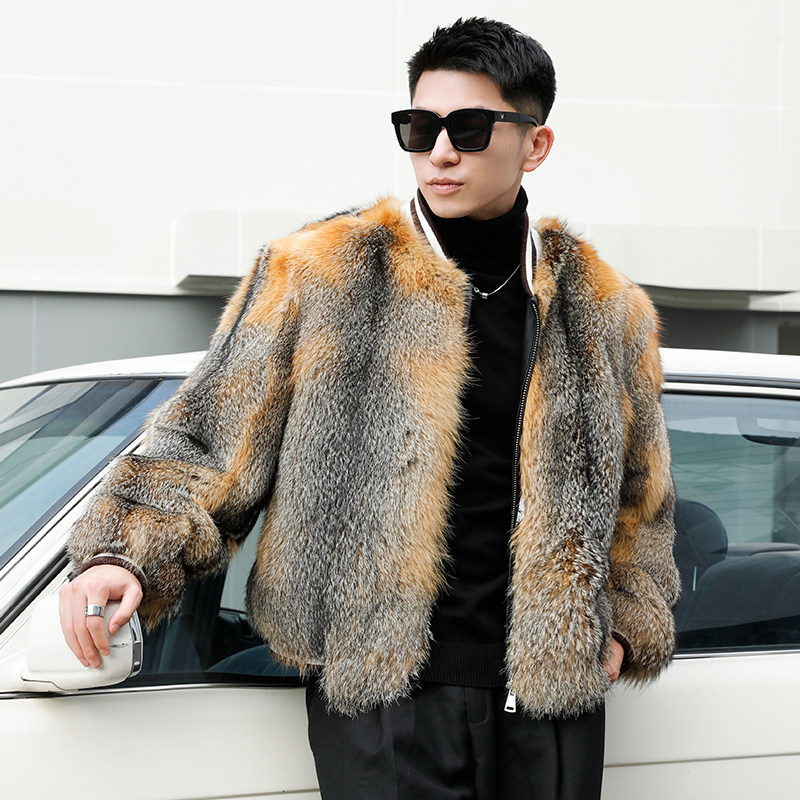 皮毛一体男夹克2025冬季新款高级感灰狐皮草外套男狐狸毛短款休闲,淘宝优惠券,粉丝福利购,淘宝优惠卷