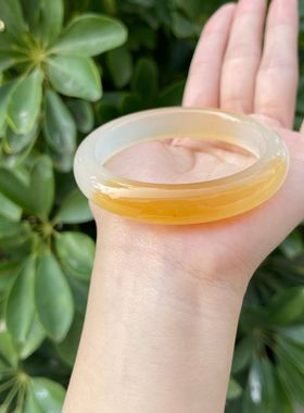 新疆金丝玉手镯黄翡色手镯冰透天山翠玉手镯清新女昆仑玉少女款