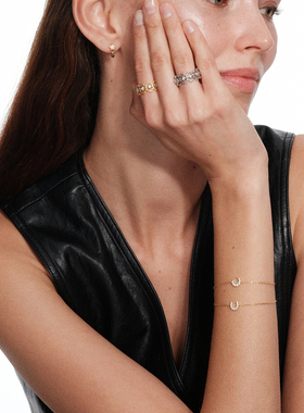 【CnHnOn脂肪商店】s925纯银日系法式月亮马蹄精美细链条镶钻手链