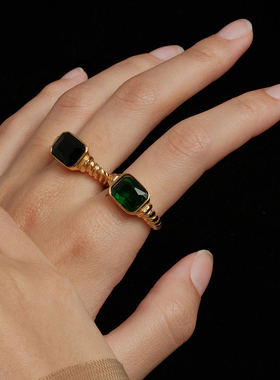 【CnHnOn脂肪商店】复古小众法式珠宝彩色方圆锆石宝石时髦戒指