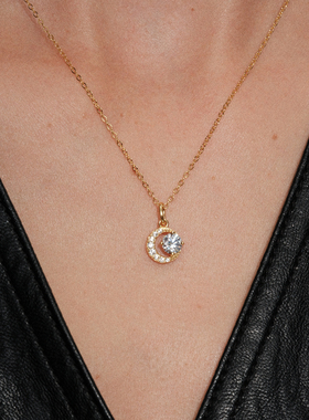 【CnHnOn脂肪商店】s925纯银法式月牙太阳镶钻吊坠细闪锁骨项链