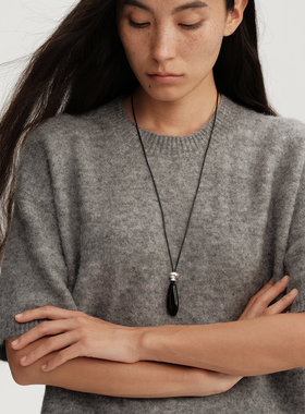 【CnHnOn脂肪商店】简约小众黑玛瑙银珠时髦油蜡细绳长项链毛衣链