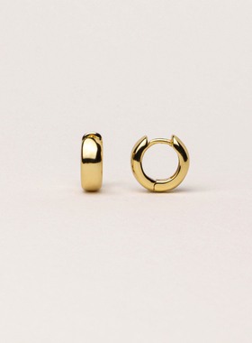 「BASIC 纯银 A02」* CnHnOn 脂肪商店 金色扁宽小胖墩耳圈耳环