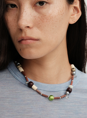 【CnHnOn脂肪商店】奶牛斑点黄油天然红纹石有机随性手工串珠项链