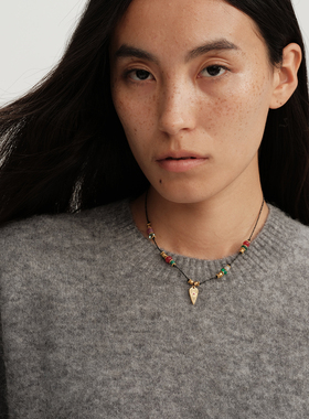 【CnHnOn脂肪商店】小众黑细绳金珠天然石爱心眼睛手工串珠项链