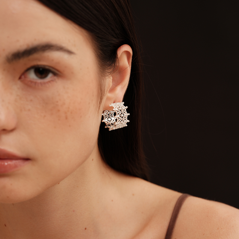 【CnHnOn脂肪商店】蕾丝镂空刺绣花纹雕刻法式精致耳圈耳环 - 图1