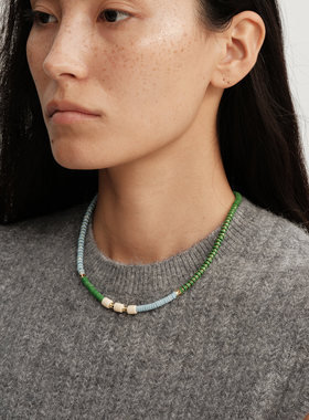 【CnHnOn脂肪商店】小众奶白拼色天空淡蓝松石绿手工串珠小众项链