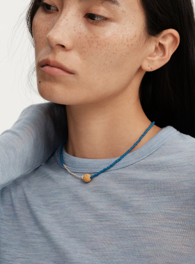 【CnHnOn脂肪商店】小众沙色火山石天蓝米珠小银珠手工串珠项链