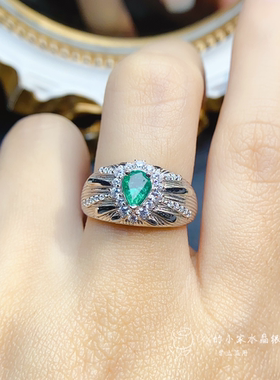 天然祖母绿戒指4乘6男款