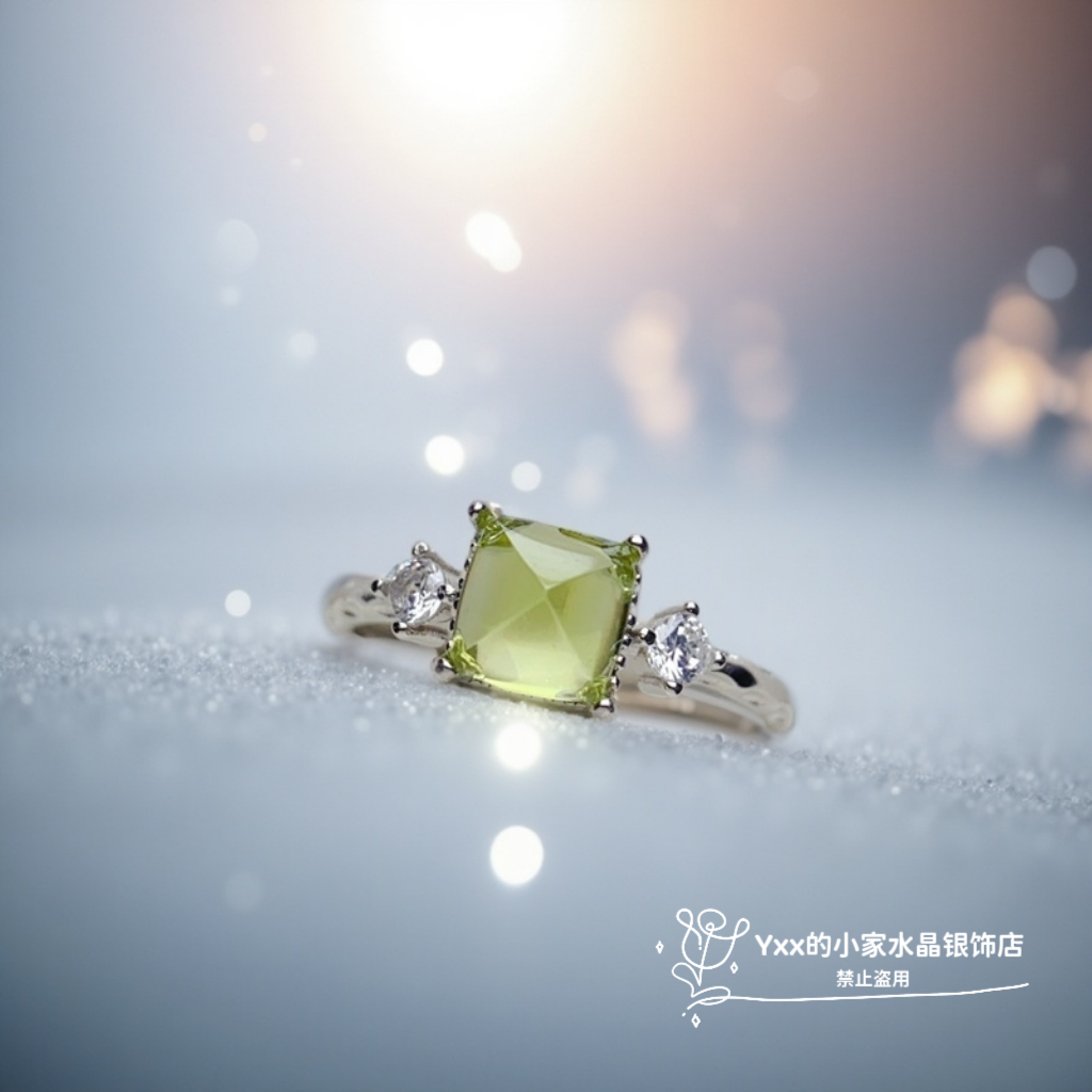 天然橄榄石戒指女925银开口指环ins小众轻奢绿宝石女生礼物特惠 - 图1