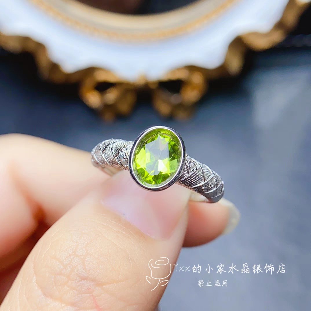 天然橄榄石戒指女925银开口指环ins小众轻奢绿宝石女生礼物特惠 - 图3