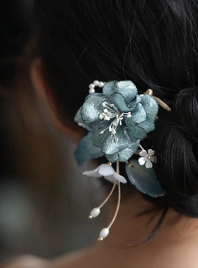 中式盘发头饰古风花朵唐风古典四齿插梳婚宴发簪女士发夹簪花日常