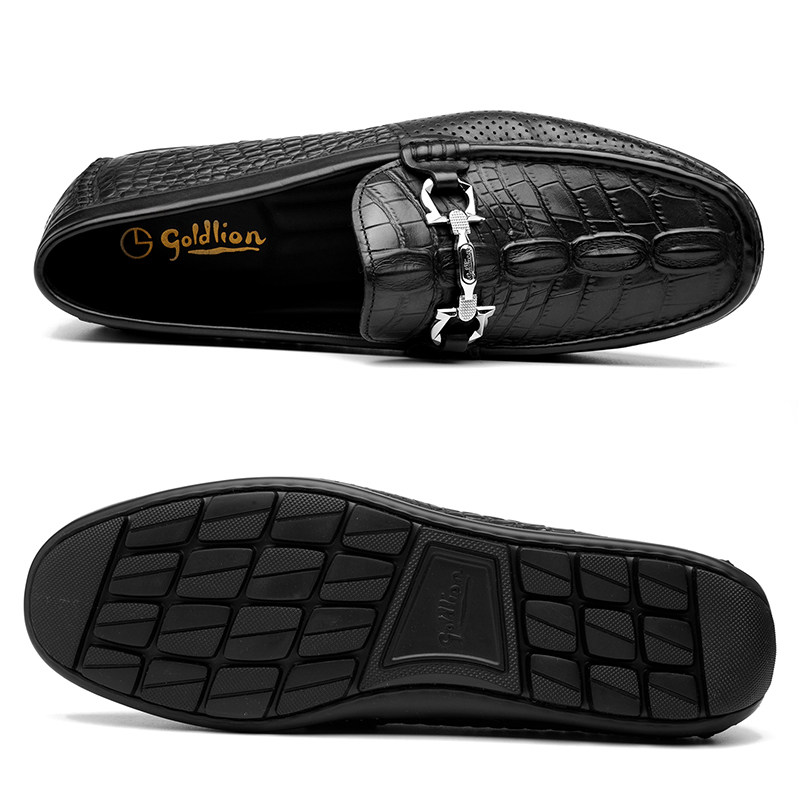 金利来男鞋夏季真皮鳄鱼纹镂空冲孔透气商务休闲男士皮凉鞋豆豆鞋,淘宝优惠券,粉丝福利购,淘宝优惠卷
