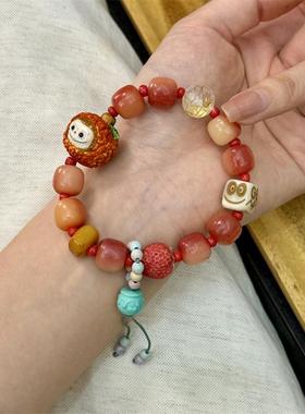 驼骨半血桶珠搭配鹿角荔枝拉布布牛骨表情白水晶爱心珠菱镁矿蜜罐