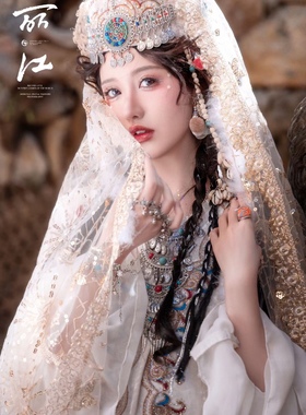 民族风头饰白鹿古风汉服额饰异域风情苗银藏银云南额头链眉心坠蓝