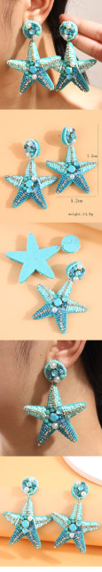 Earrings starfish ແບບທະເລ ~ Exaggerated earrings ສີຟ້າ starfish, ແມ່ຍິງ resort ຮູບແບບ seaside earrings ຮູບພາບການເດີນທາງ