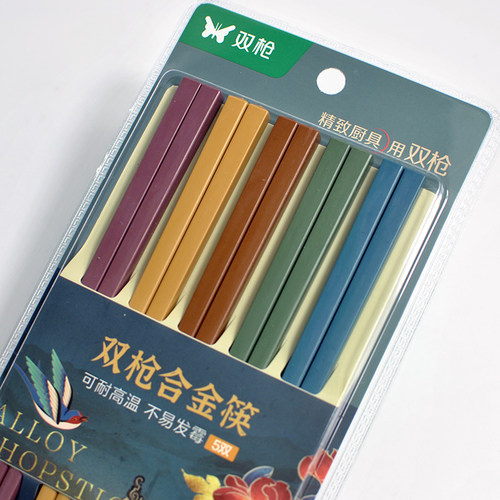 双枪筷子合金筷子家用一人一筷不发霉耐高温筷不变形中式分食筷子 - 图0