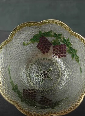 正宗景泰蓝掐丝珐琅库存老货脱胎透明蓝花边碗工艺品摆件礼品