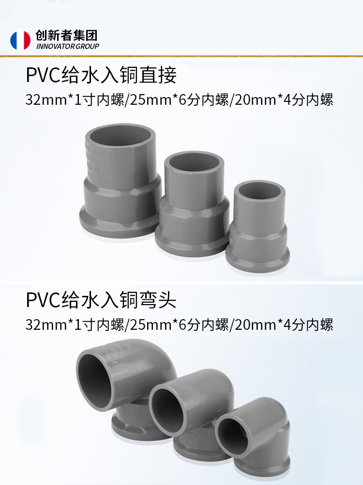 pvc水管配件入铜内外丝直接弯头内螺纹阀门快接20mm内径4分塑料接 - 图2