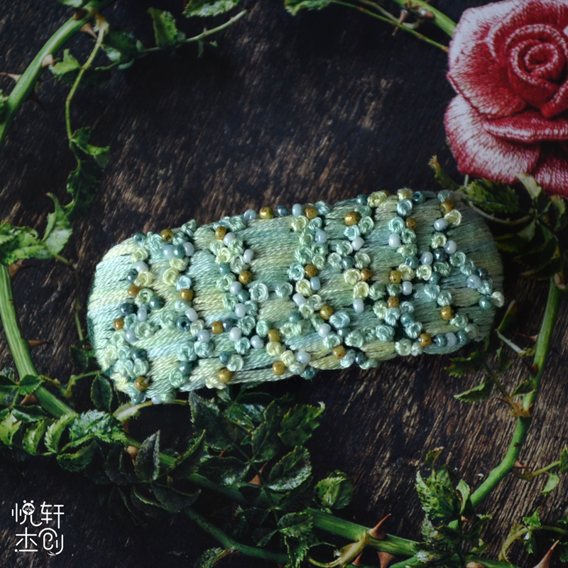 悦的针线游戏原创莫奈花园刺绣发夹材料包手工diy渐变色油画头饰 - 图1