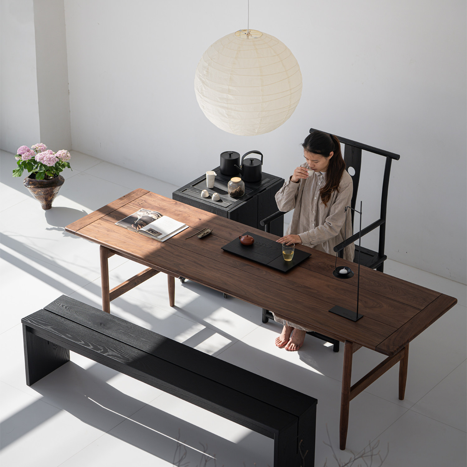 叁几 流云 黑胡桃木实木茶桌椅设计师禅意新中式别墅办公室泡茶桌,淘宝优惠券,粉丝福利购,淘宝优惠卷