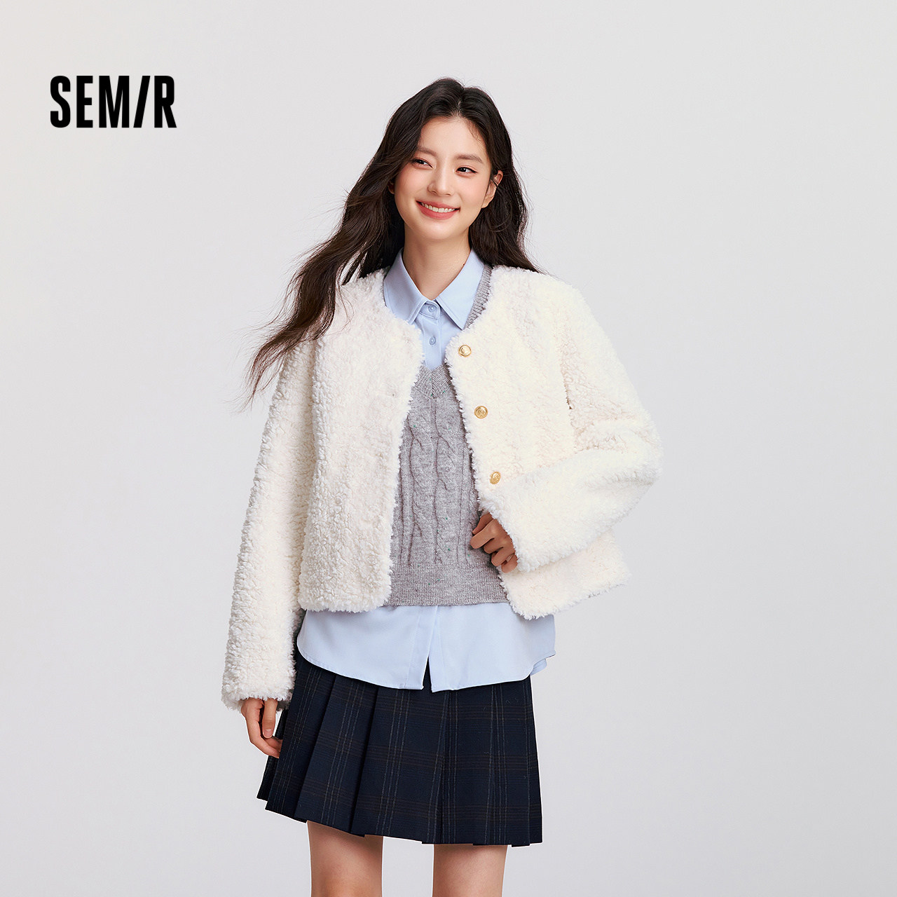 森马外套女冬季短款圆领修身仿羊羔毛仿麂皮夹克小个子小香风上衣,淘宝优惠券,粉丝福利购,淘宝优惠卷