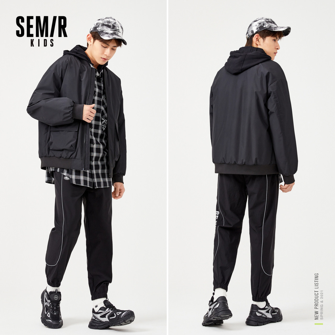 森马2021冬季新款灰色宽松简约棉服 森马裕伟棉衣