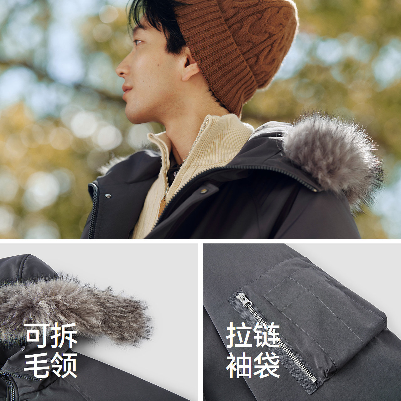 森马羽绒服男冬派克服三防飞行员夹克2025新款可拆卸毛领连帽外套,淘宝优惠券,粉丝福利购,淘宝优惠卷