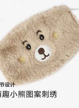 森马帽子口罩套装女2025新款可爱小熊连帽围巾一体秋冬保暖毛绒绒