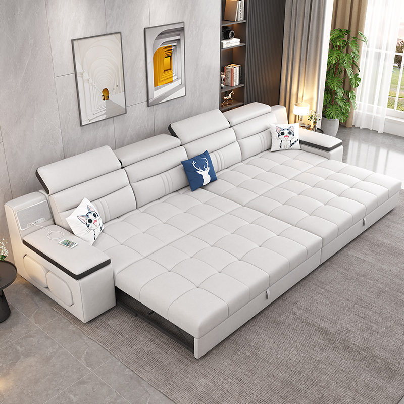 直排猫抓科技布沙发床可折叠伸缩两用客厅多功能一字型四人位沙发-图2