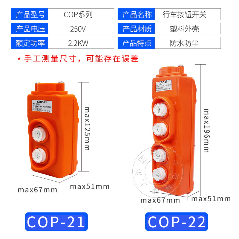 COP-21 直控开关 250V电压 上 下按钮 直接控制电动葫芦22  23