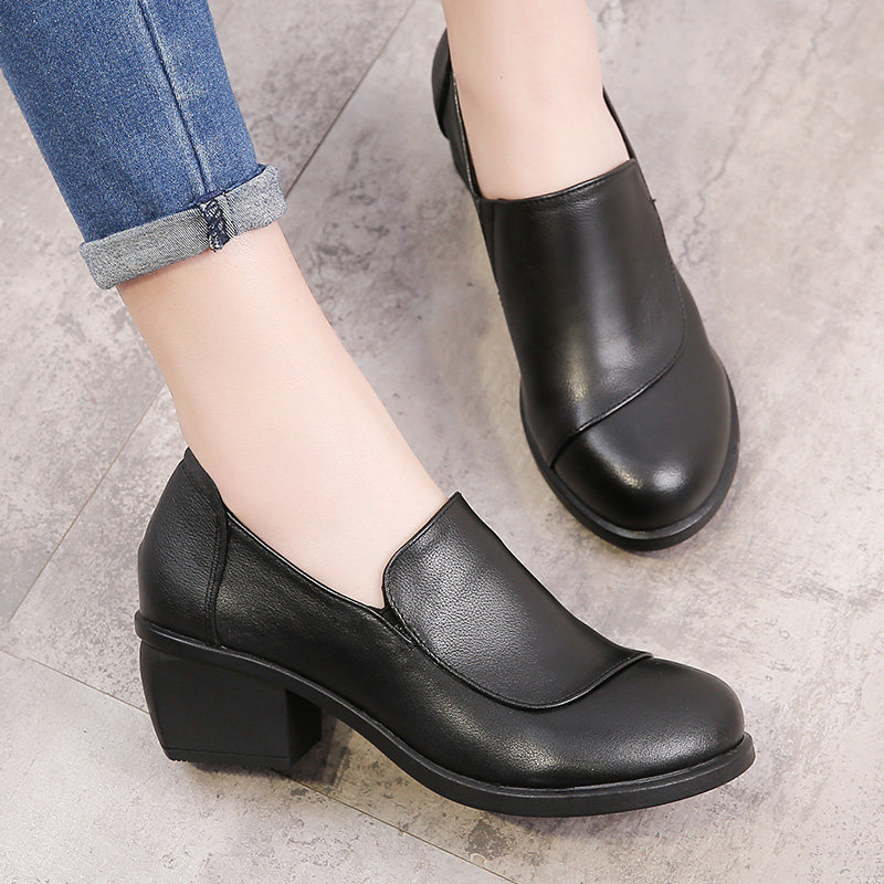 2026春季新款真皮单鞋女粗跟中跟圆头百搭深口女鞋休闲舒适女皮鞋,淘宝优惠券,粉丝福利购,淘宝优惠卷