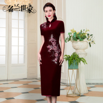 Famous Lans home original handmade embroidered new high-end wedding Gyeong Mama mother-in-laws qipao gown improved one-piece dress