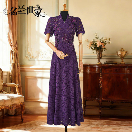 名兰世家妈妈婚宴礼服长裙子大码显瘦喜婆婆敬酒服蕾丝连衣裙洋气 - 图2