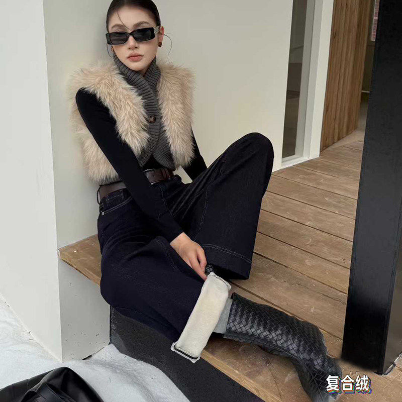 爆犀牛2025冬季新款加绒加厚宽松防褪色阔腿牛仔裤女垂感直筒长裤,淘宝优惠券,粉丝福利购,淘宝优惠卷