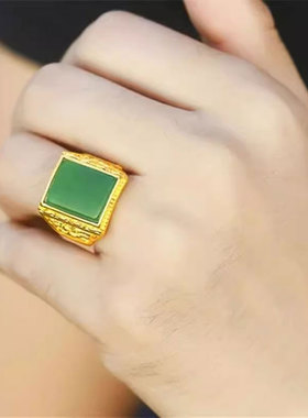 金色戒指男士款金镶玉男戒