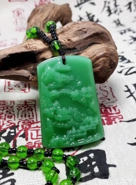 碧绿色山水吊坠高端挂件男女款高档百搭毛衣链牌子饰品送生日礼物