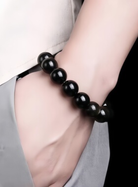 2026款纯黑乌金黑色圆珠手串男女佛珠手串14mm本命年饰品单圈手链