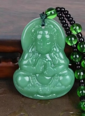 2026新款翠绿色观音佛吊坠带珠子项链佛牌男女情侣百搭配饰毛衣链